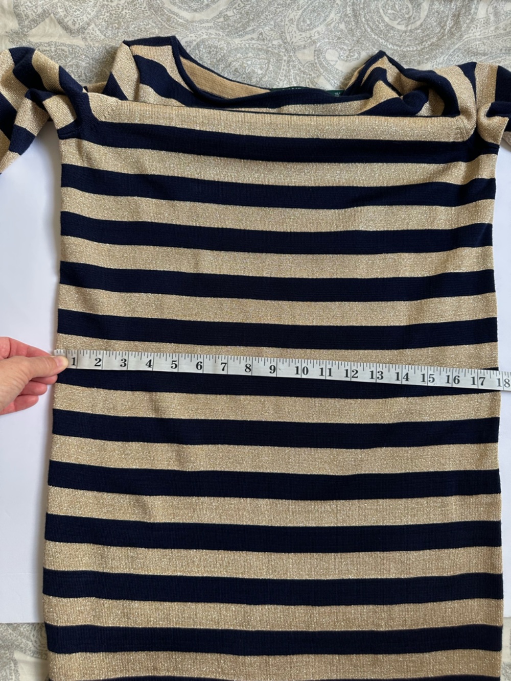 Lauren Ralph Lauren Women’s Navy & Gold Long Sleeve Knit Sheath Dress- Medium - Picture 5 of 10